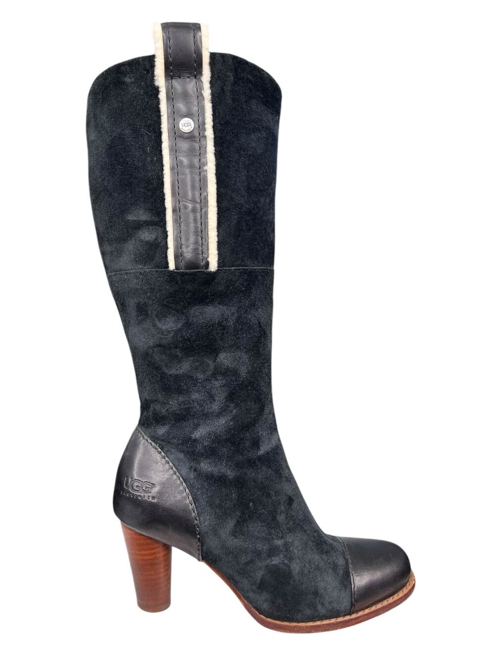 UGG Women’s Tess Black Suede Side Zip Tall Heeled Boot Size US 7